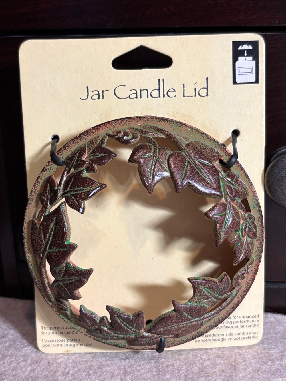 Jar Candle Lid - Antique Brown with Green Accents
